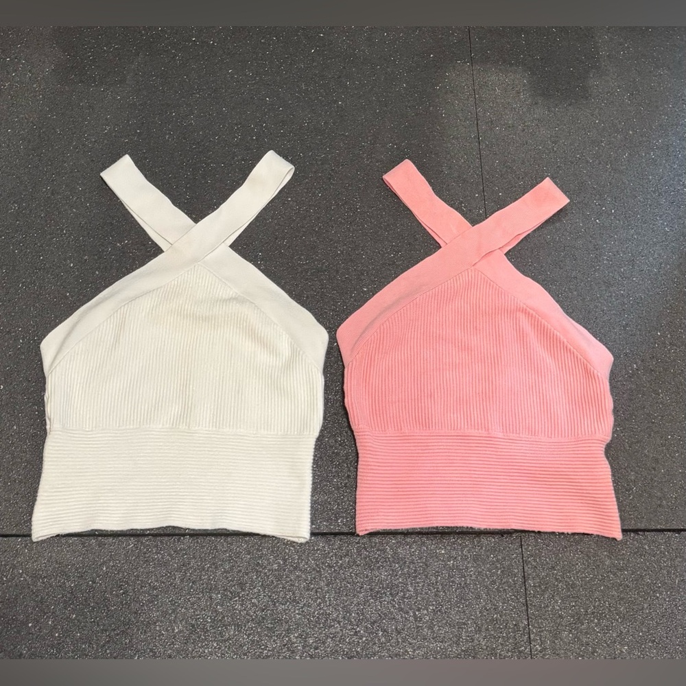 Lot 2 Abercrombie & Fitch Ottoman Ribbed Twist Sweater Tank Pink White S